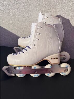 EDEA WAVE White Artistic Off Ice Skates with Purple Laces & Swarovski Crystals